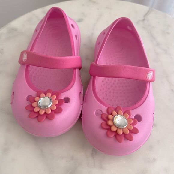 Crocs Kids Girls Keeley Springtime Embellished Mary Jane Flats Shoes Pink 6/ C6 - Picture 10 of 13